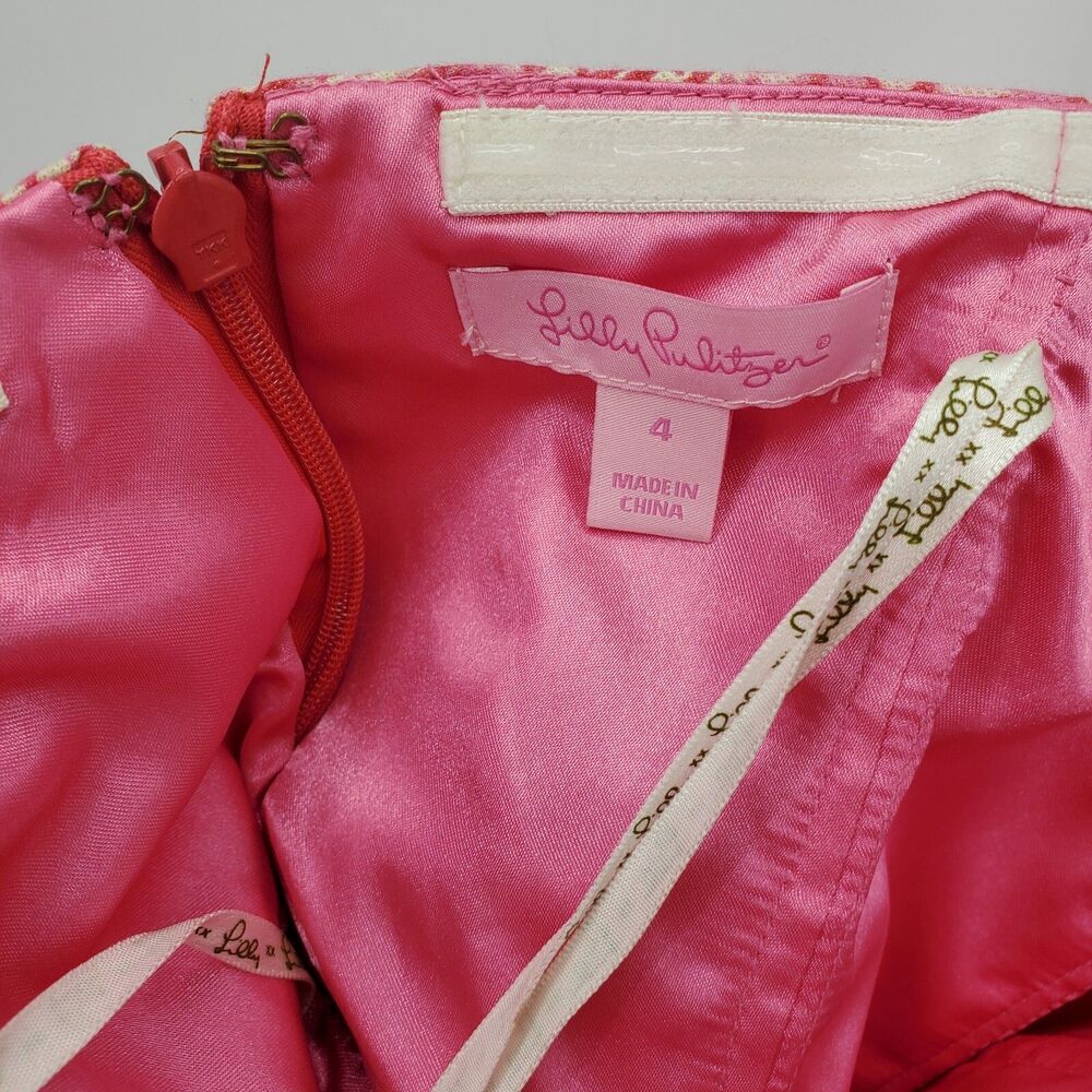 Lilly Pulitzer Strapless Sari Dress Its Getting Hot in Here Pink Metallic size 4 - Picture 4 of 5